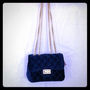NWT - Navy blue quilted velour handbag